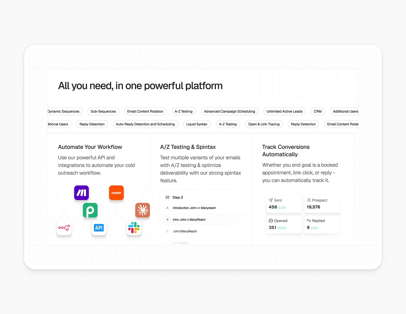Manyreach Features Platform Light Cards