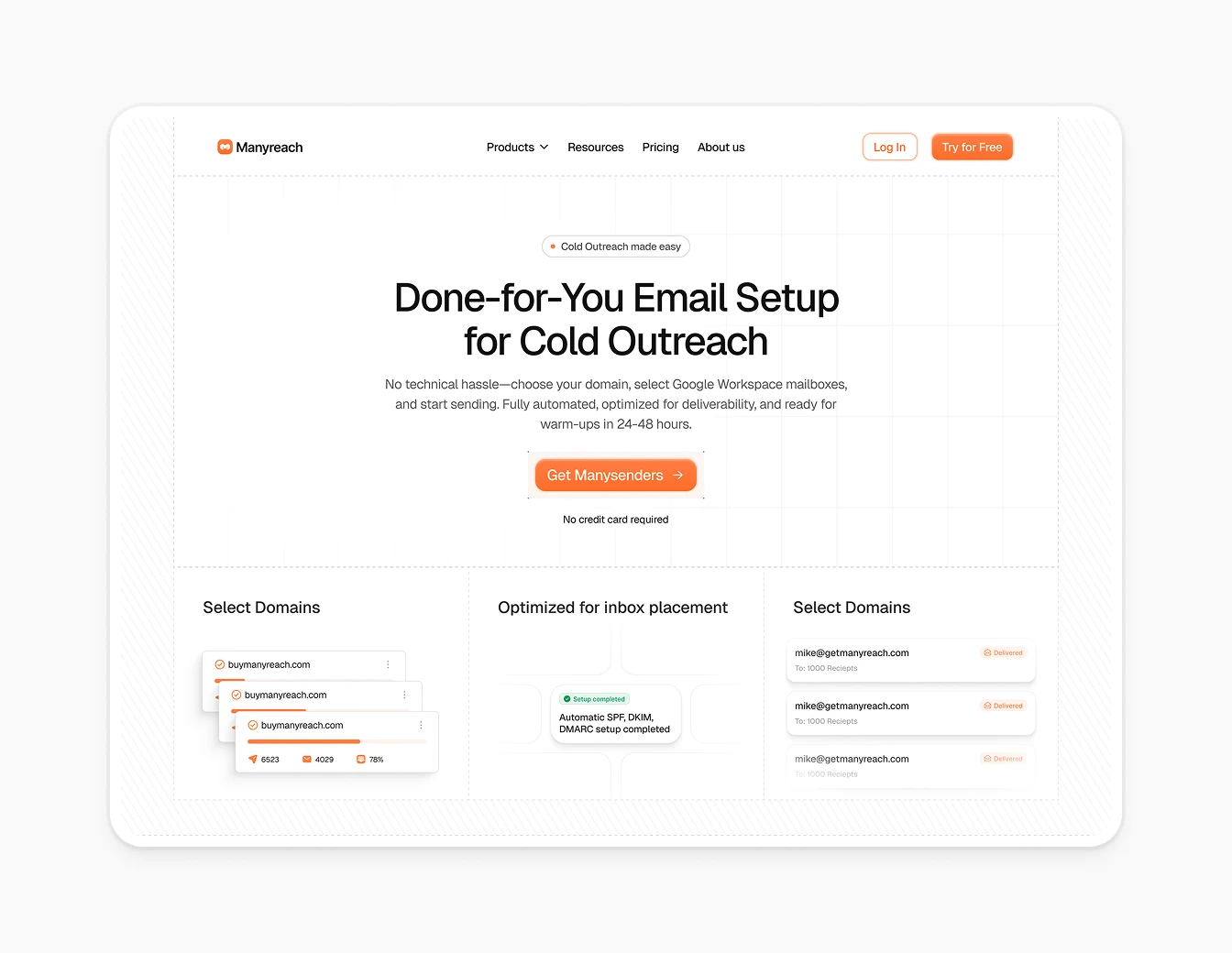 Manyreach Cold Email Hero Section