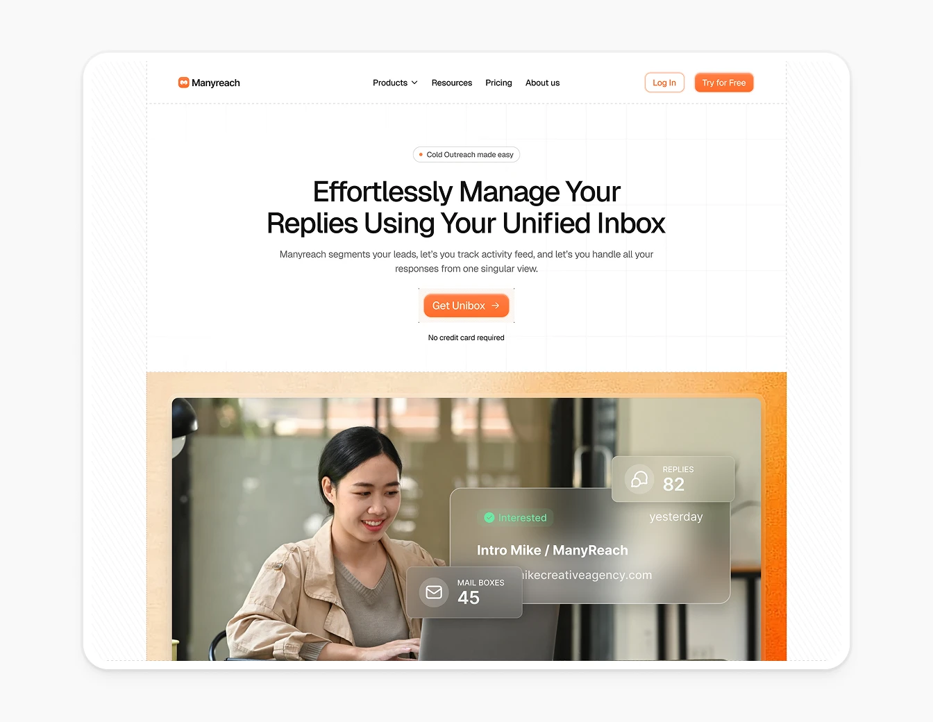 Manyreach Unified Inbox Hero Light Orange