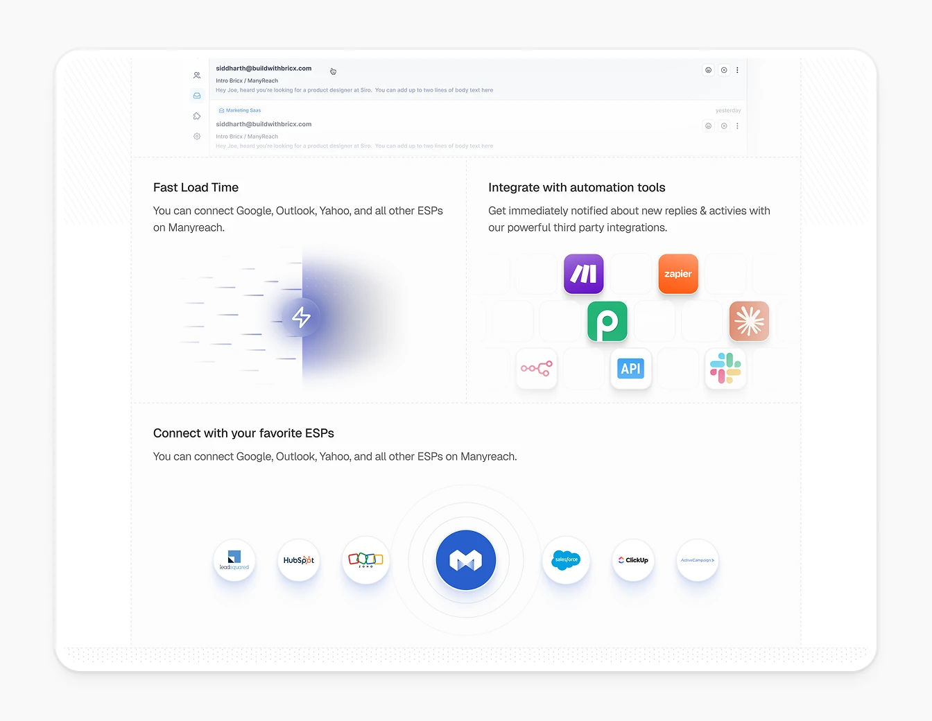 Manyreach Inbox Features Integrations Light