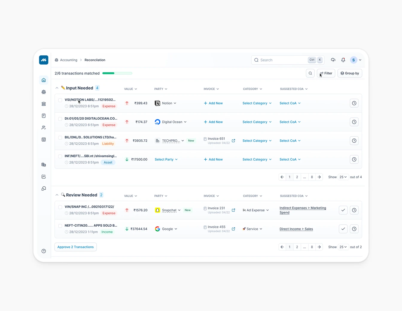 Metricbooks Reconciliation Table Expanded