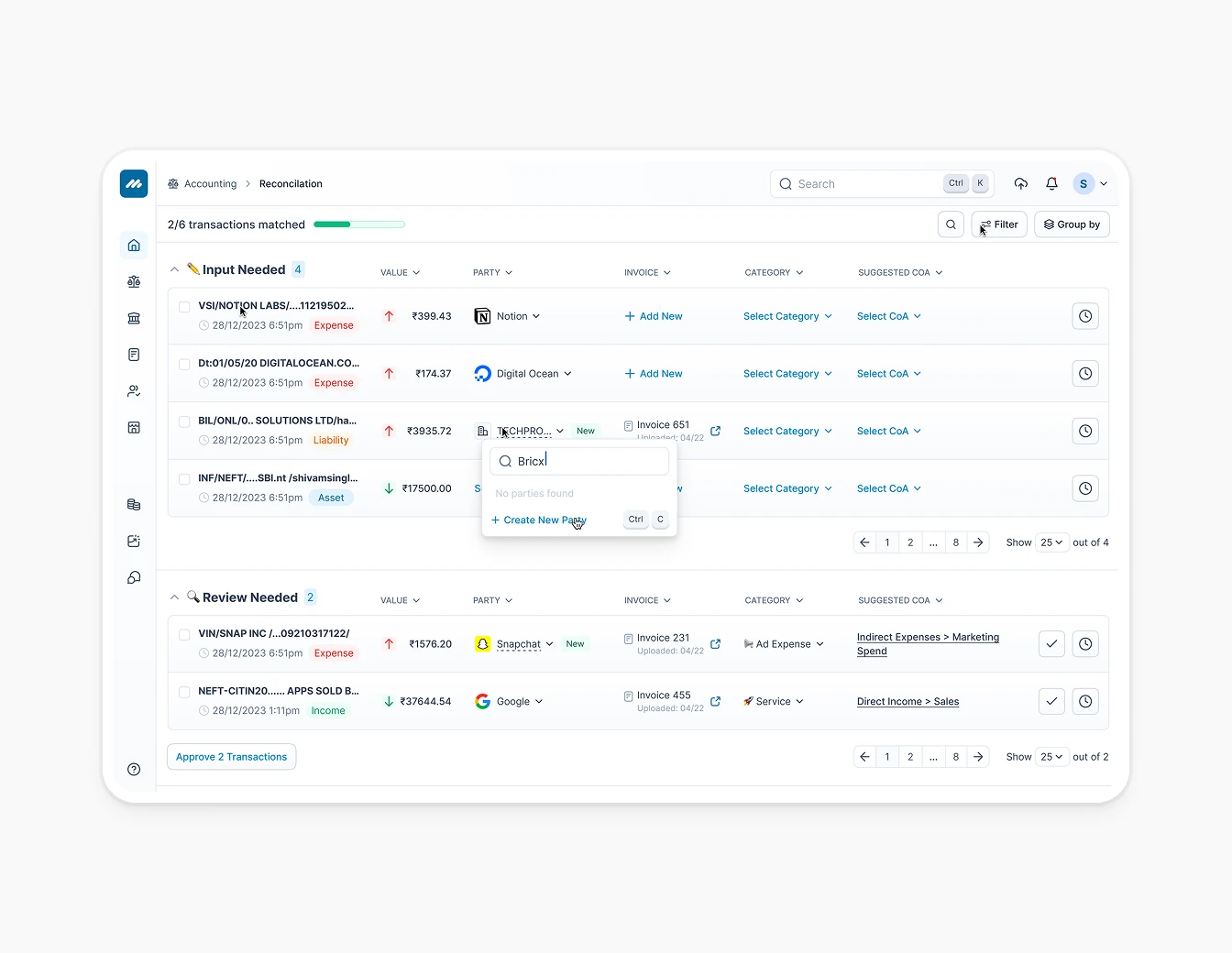 Metricbooks Reconciliation Data Table View