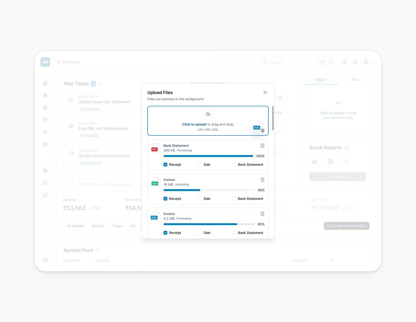Metricbooks Dashboard Upload Files Modal