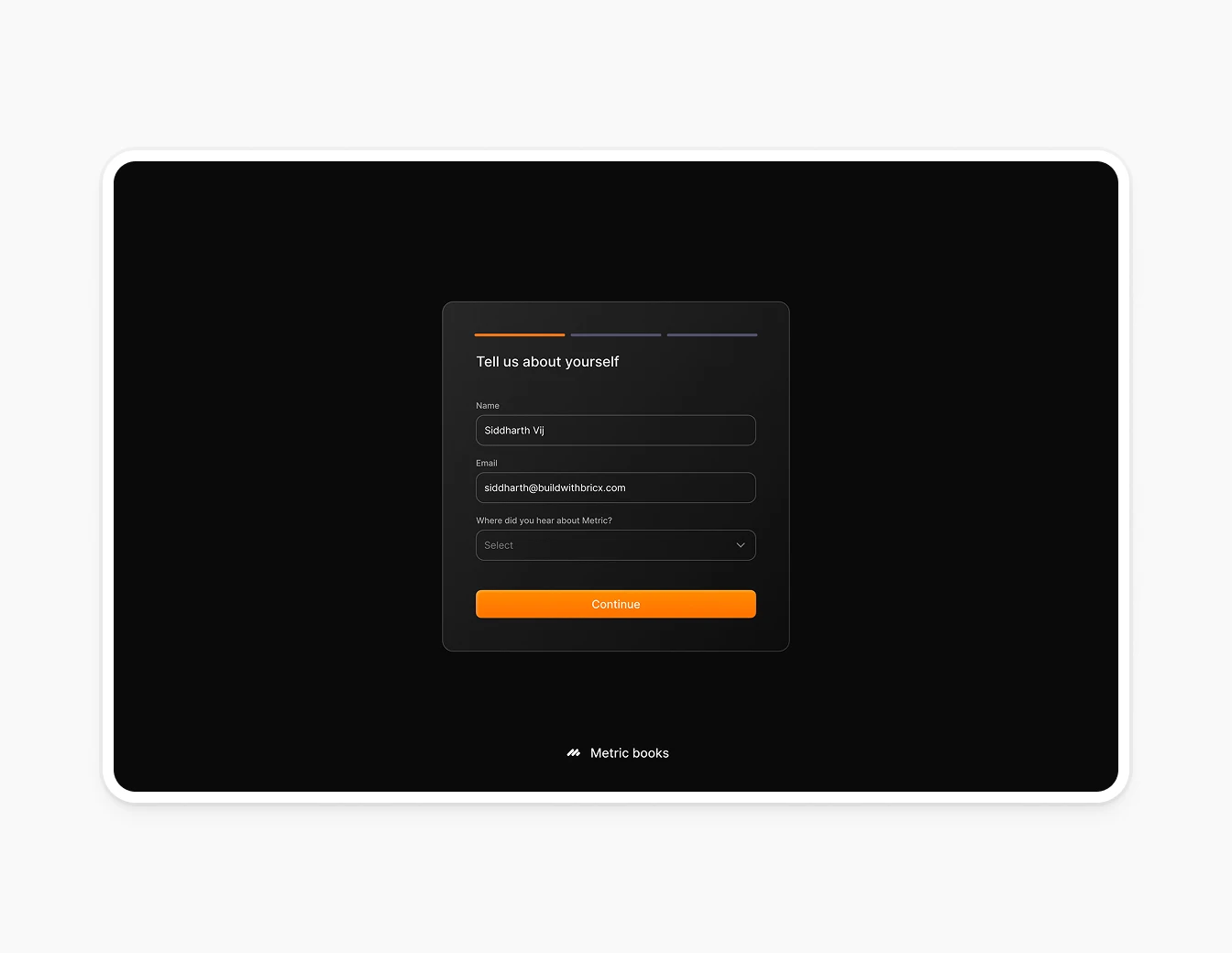 Metricbooks Onboarding Tell Us About You
