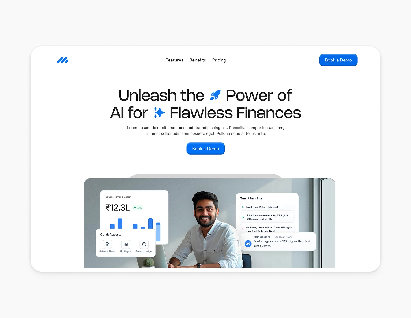 Metricbooks AI Finance Hero Blue Compact