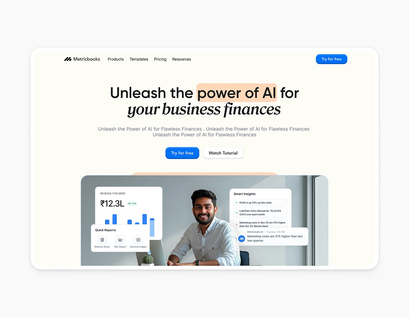 Metricbooks AI Power Bold Typography Hero