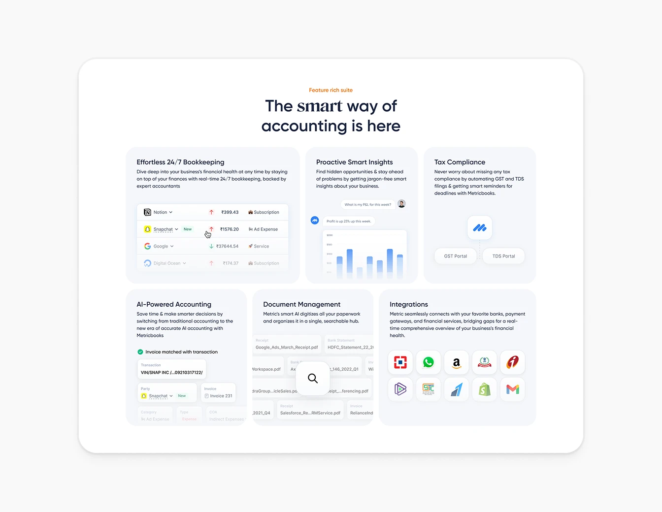 Metricbooks Smart Accounting Features Bento