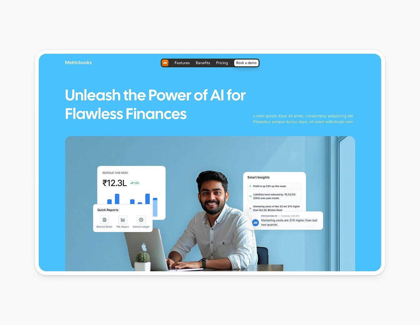 Metricbooks AI Finance Hero Blue Gradient