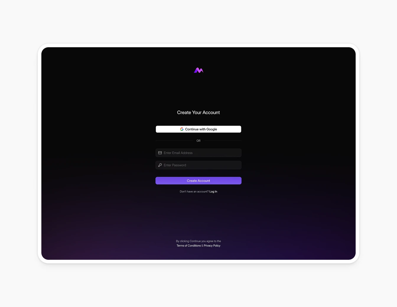 Miraei Dark Create Account Signup Page