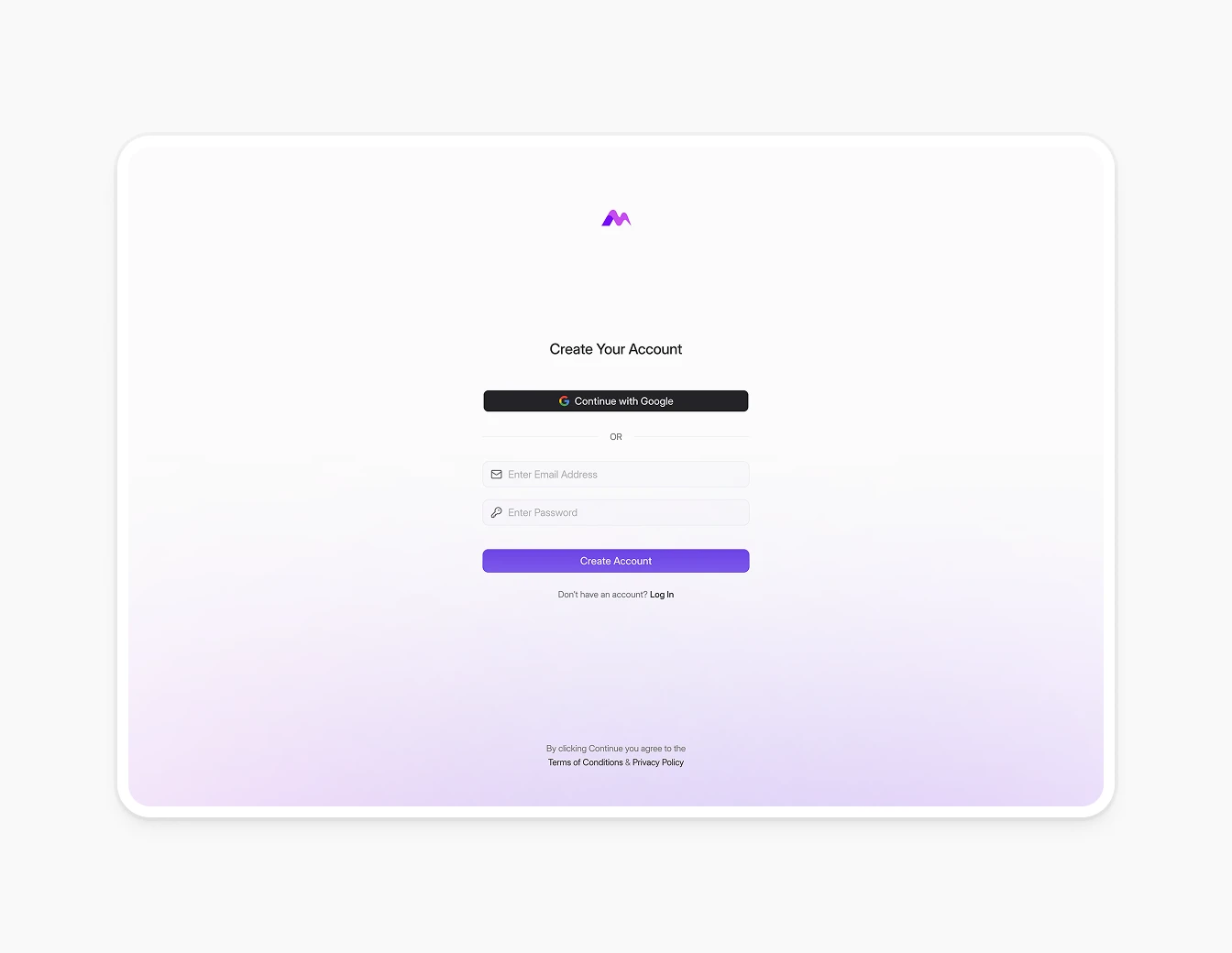 Miraei Light Create Account Signup Page