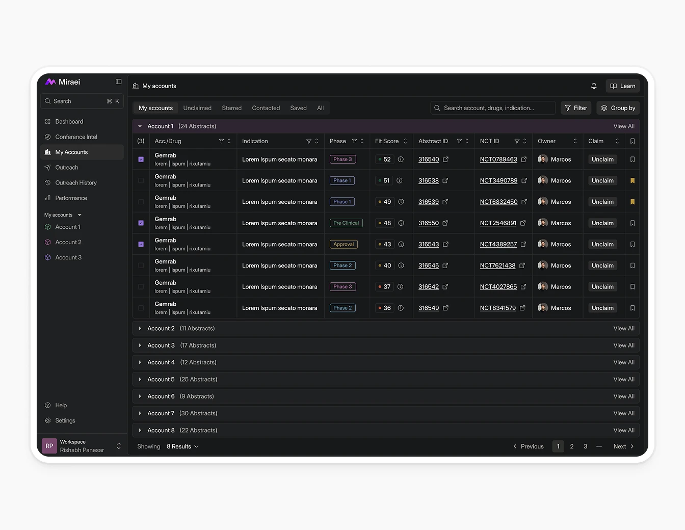 Miraei Dark My Accounts Table Sidebar