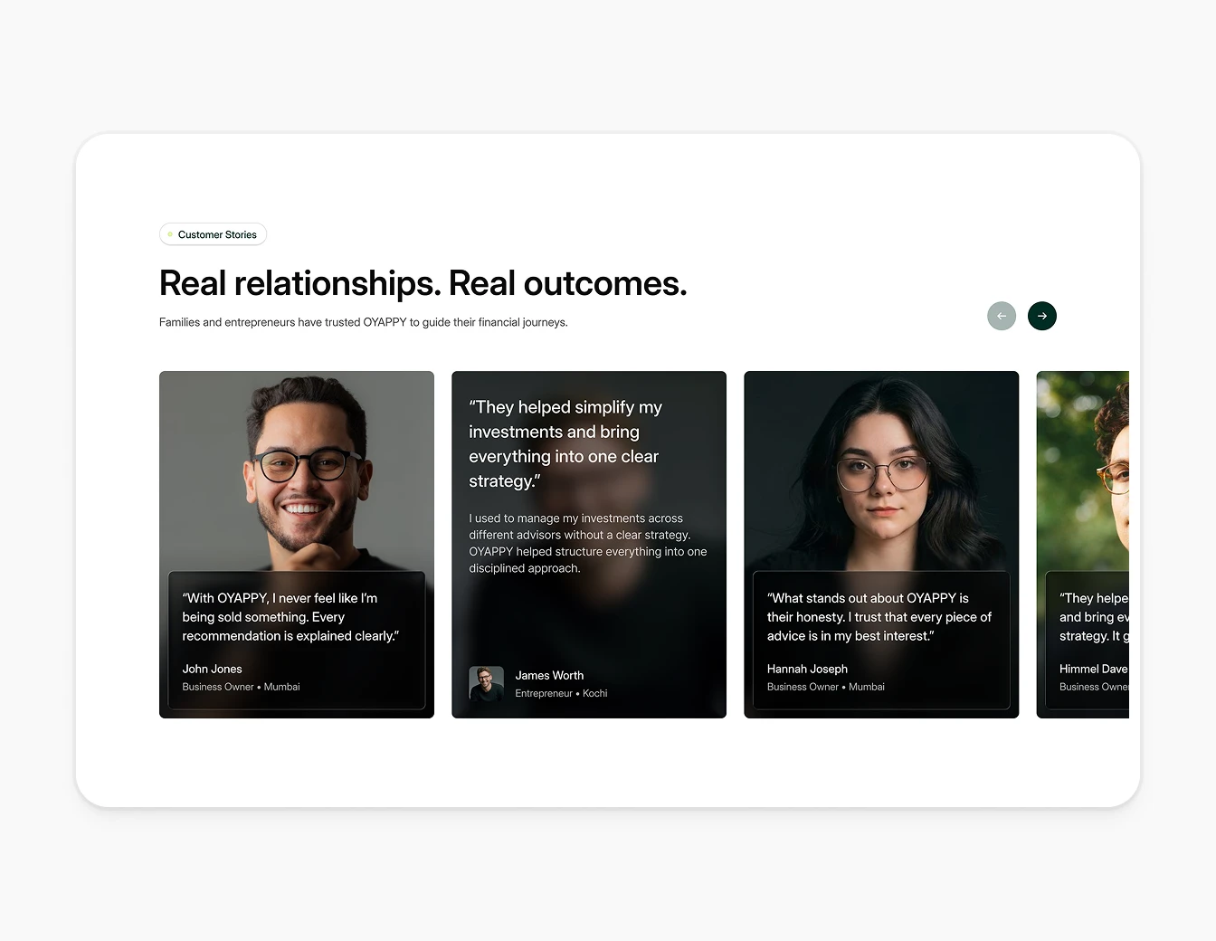 Oyappy Testimonials Real Outcomes Section