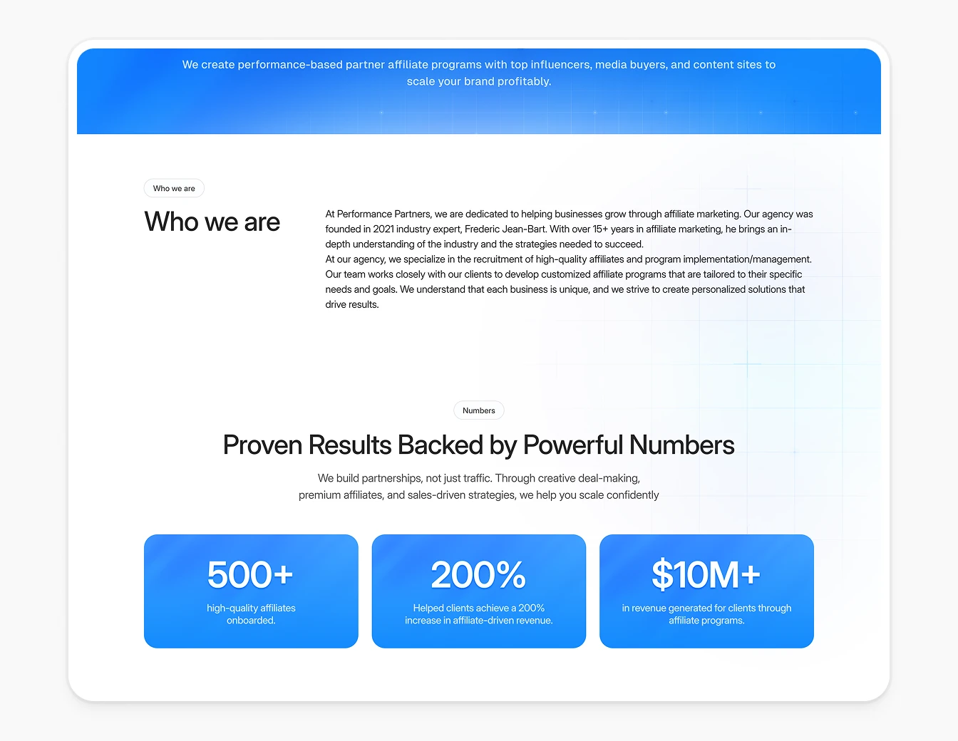 Performance Partners About Us Stats Section