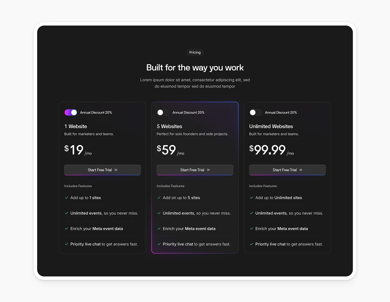 Pixelflow Dark Pricing Plans Three Tiers