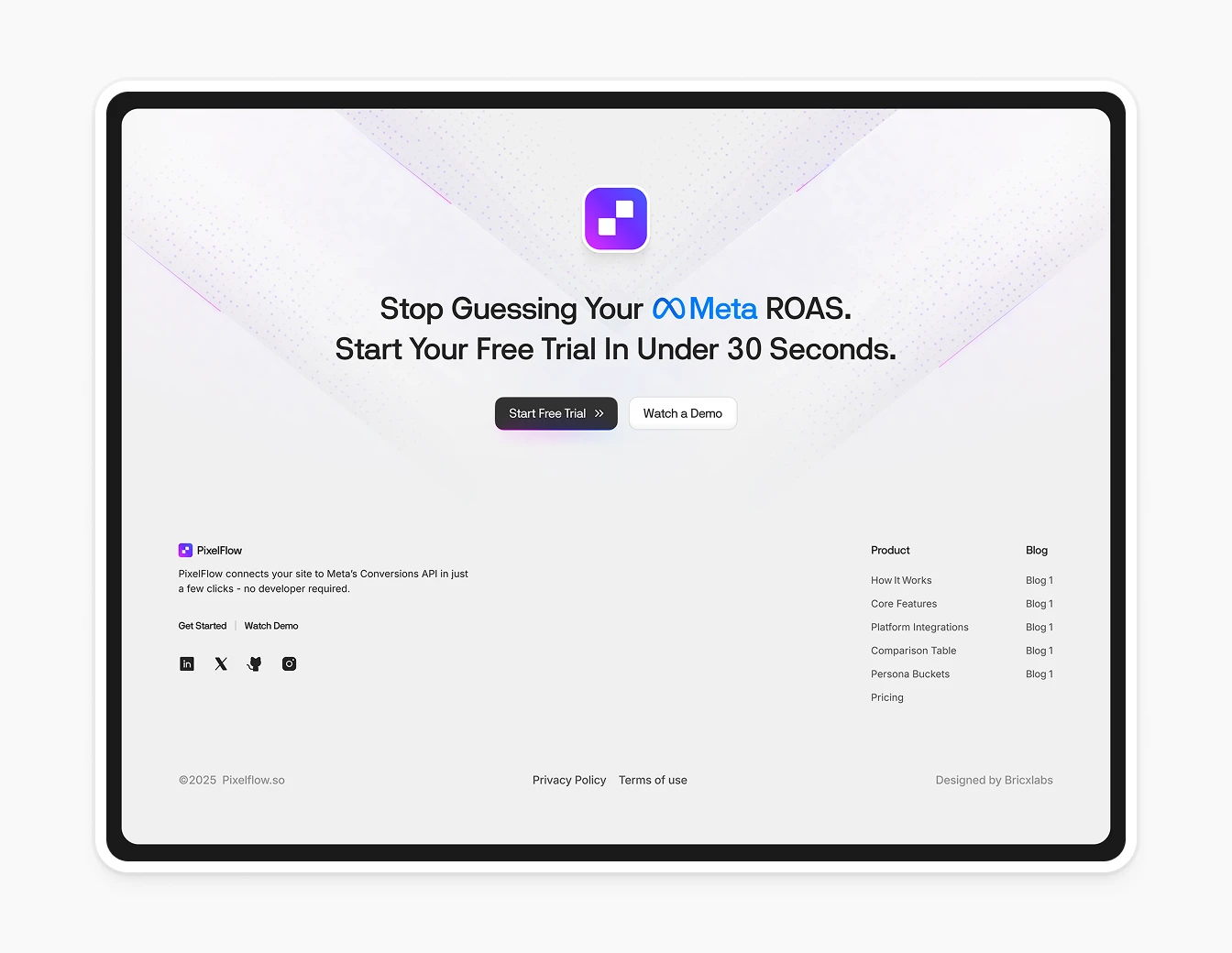 Pixelflow CTA Footer Meta ROAS Section