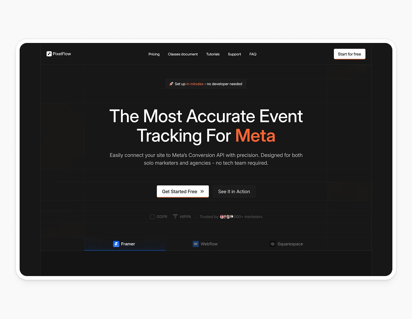 Pixelflow Dark Hero Meta Orange Accent