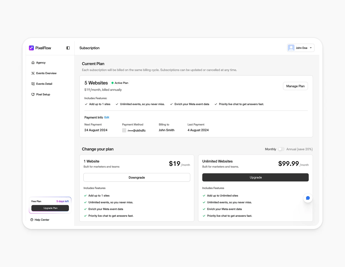 Pixelflow Subscription Active Plan Manage