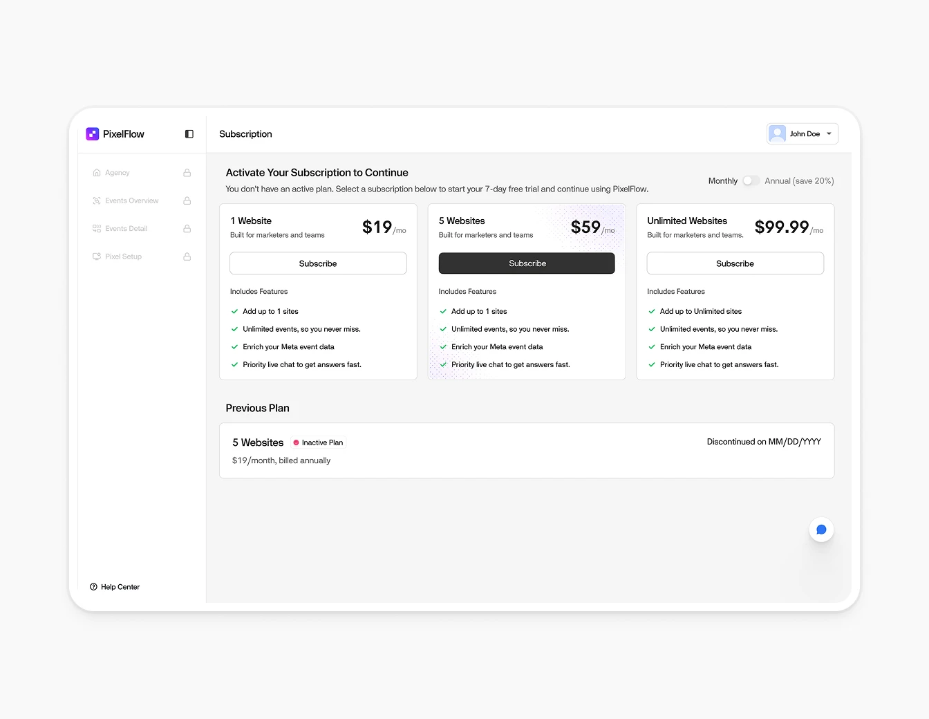 Pixelflow Subscription Pricing Plans App