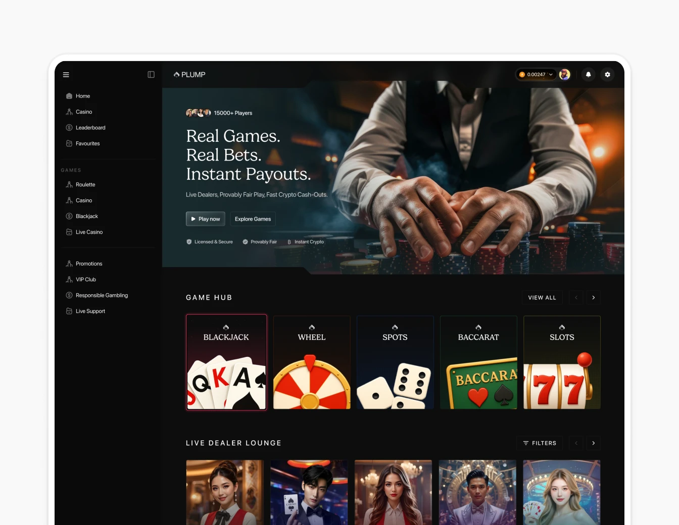 Plump Casino Home Full Sidebar Navigation