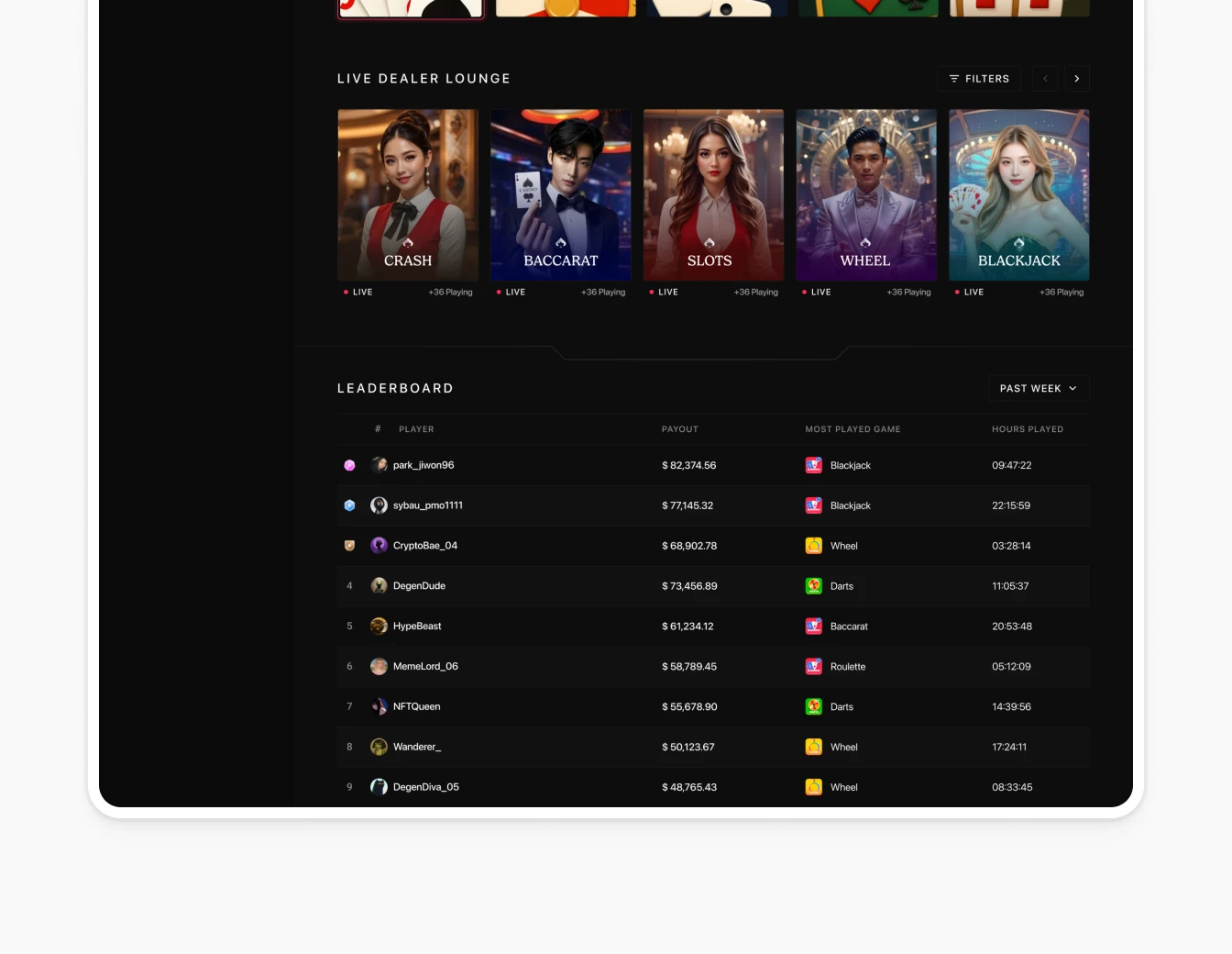 Plump Live Dealer Lounge Leaderboard Dark