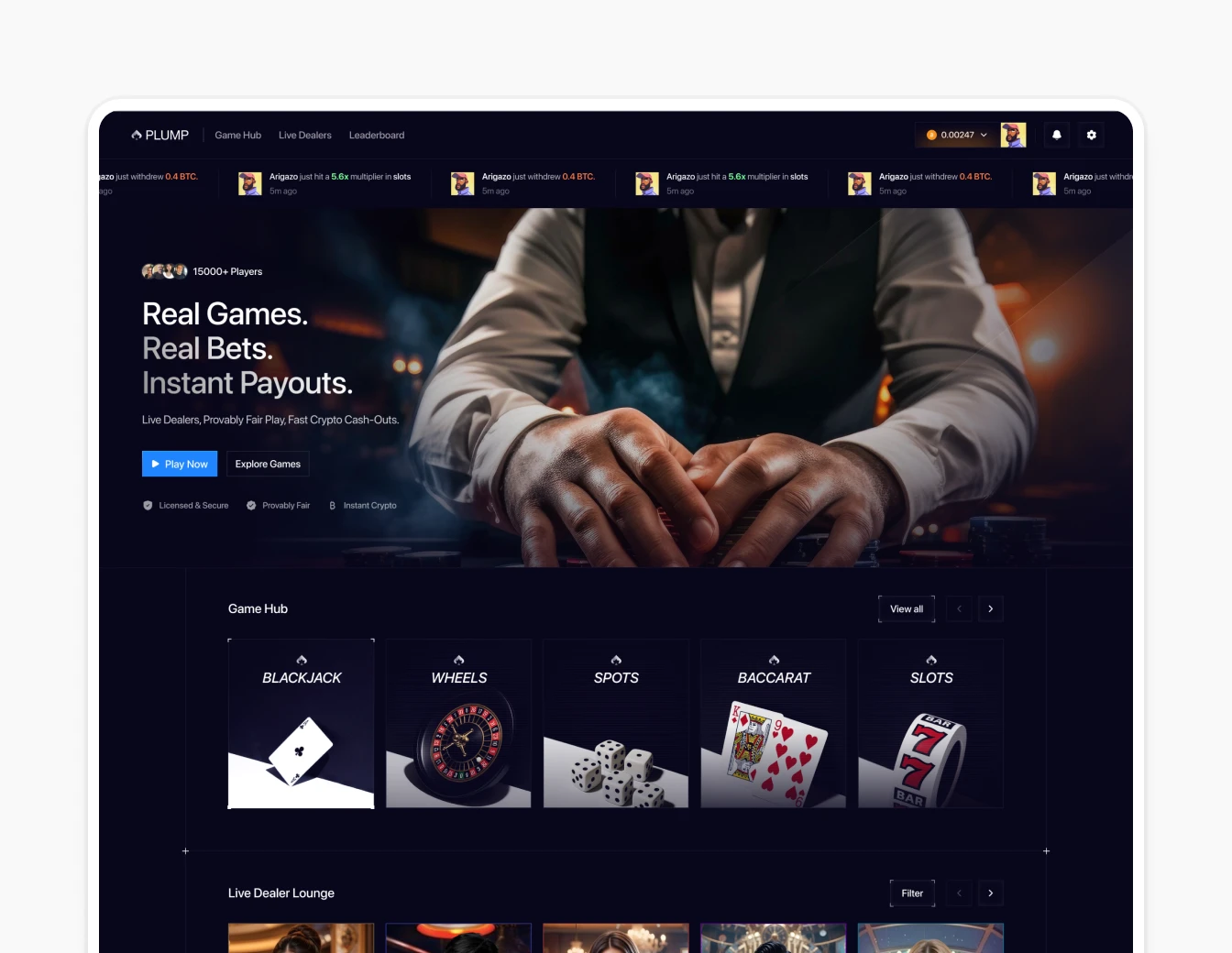 Plump Casino Home Full Page Dark Design
