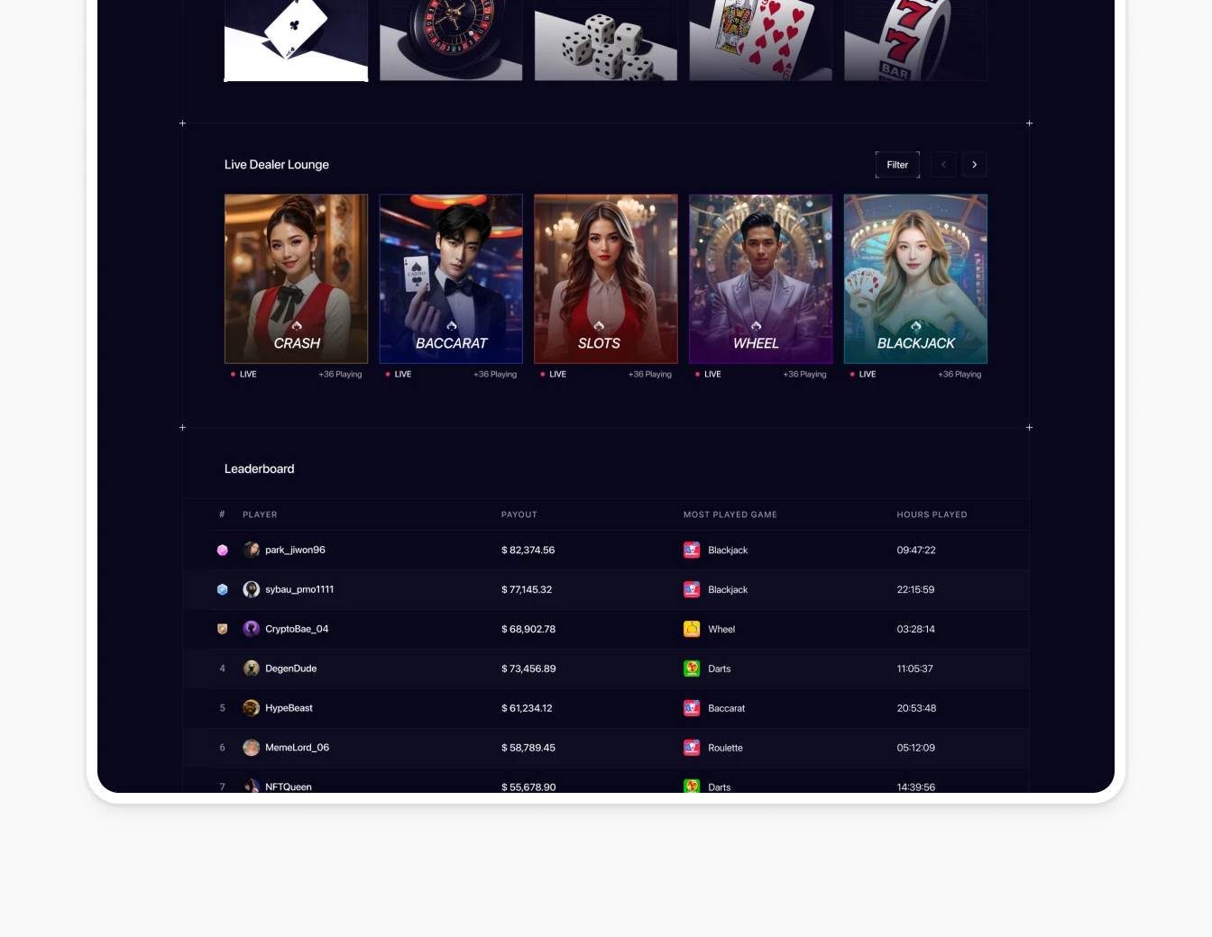 Plump Casino Game Hub Leaderboard Dark V2