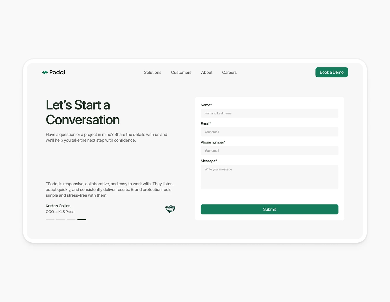 Podqi Contact Form Conversation Testimonial