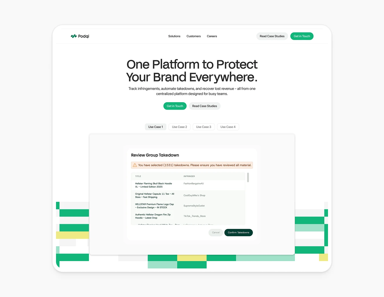 Podqi Hero Brand Protection Use Case Tabs