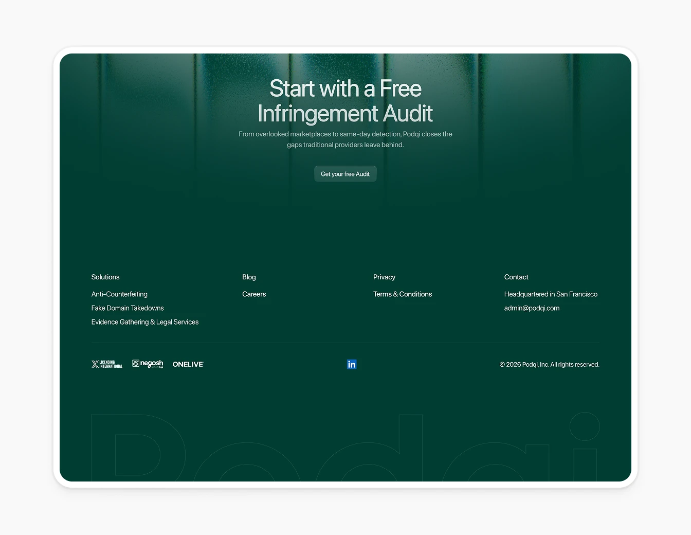 Podqi CTA Footer Free Infringement Audit