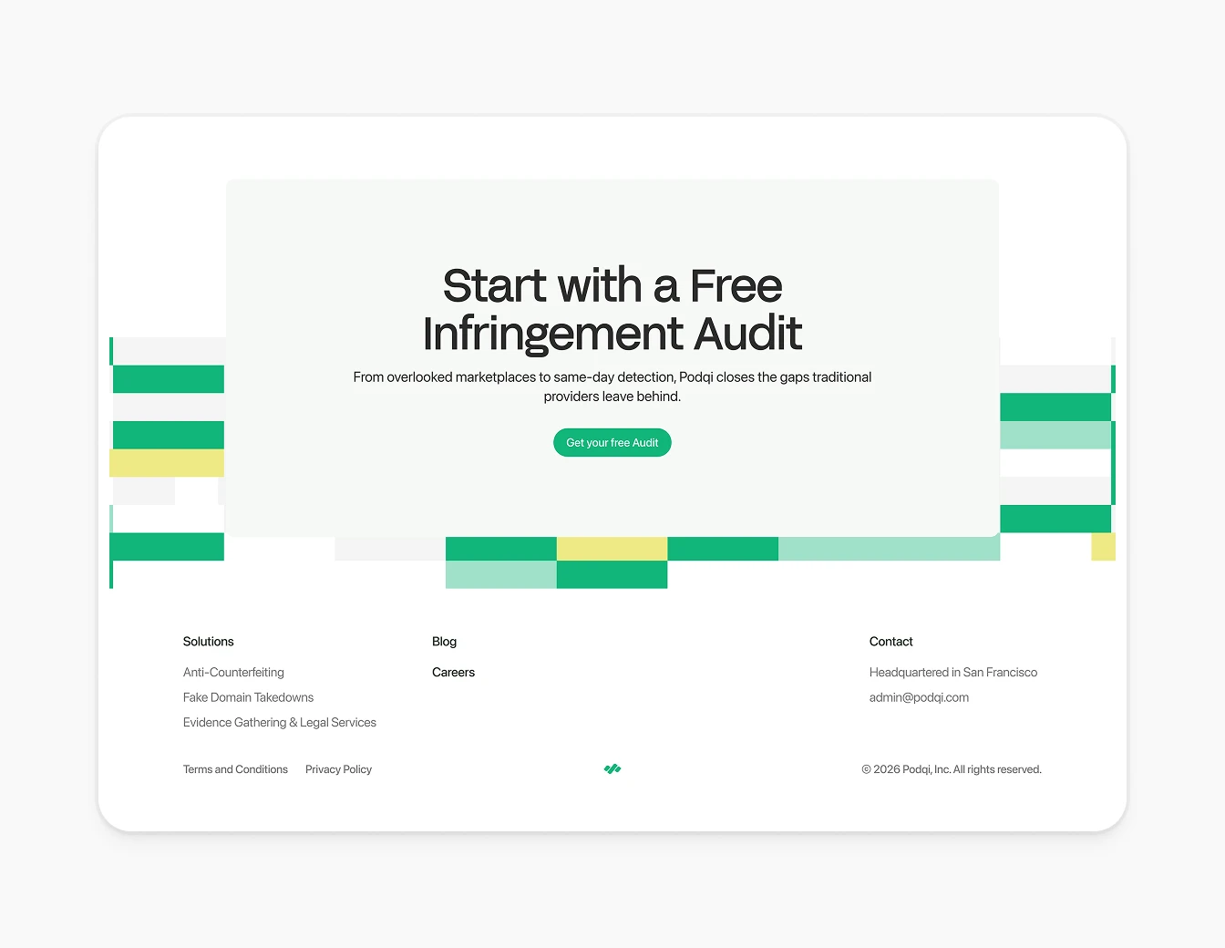 Podqi CTA Footer Free Audit Colorful Bars