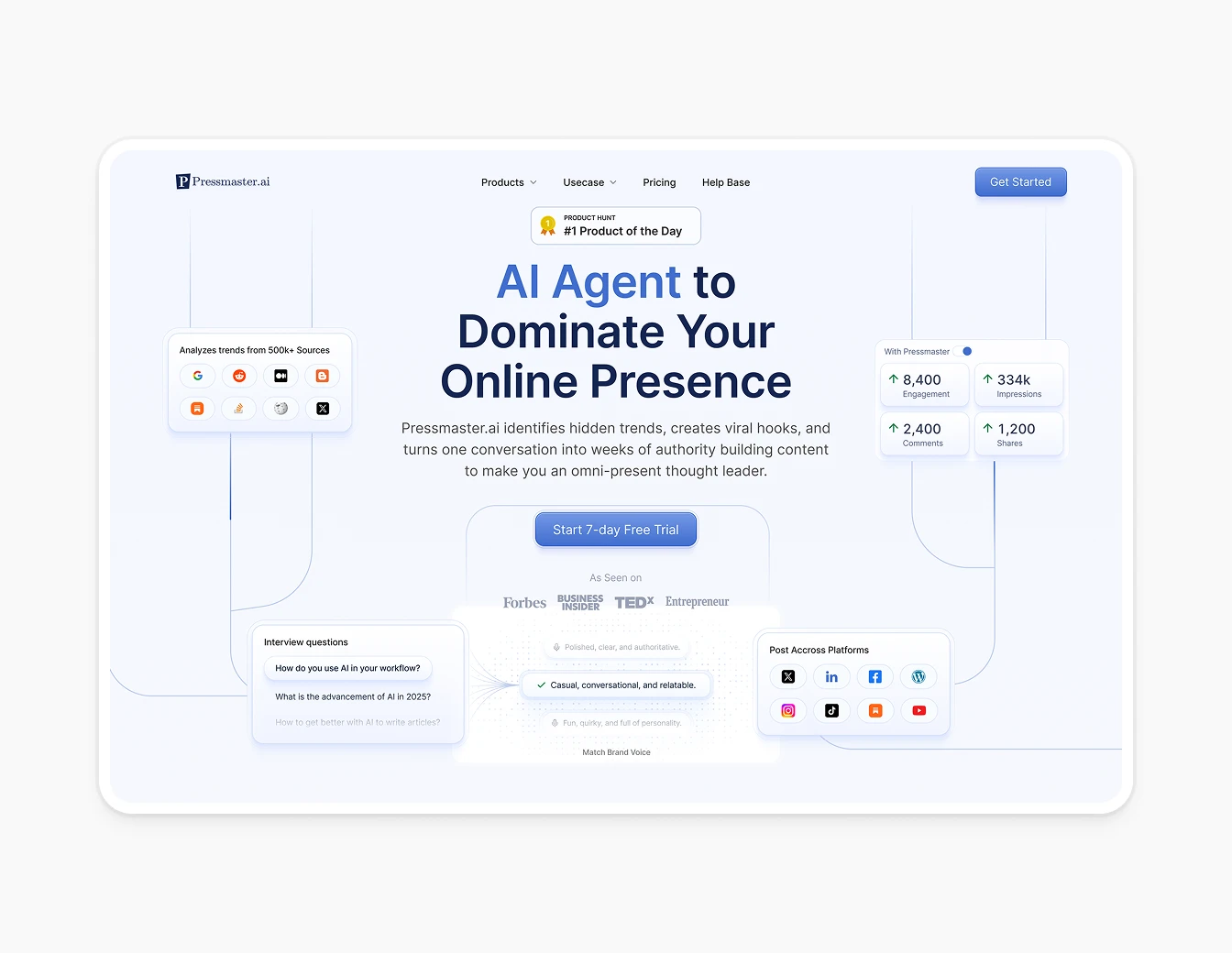 PressMaster Hero AI Agent Dominate Blue