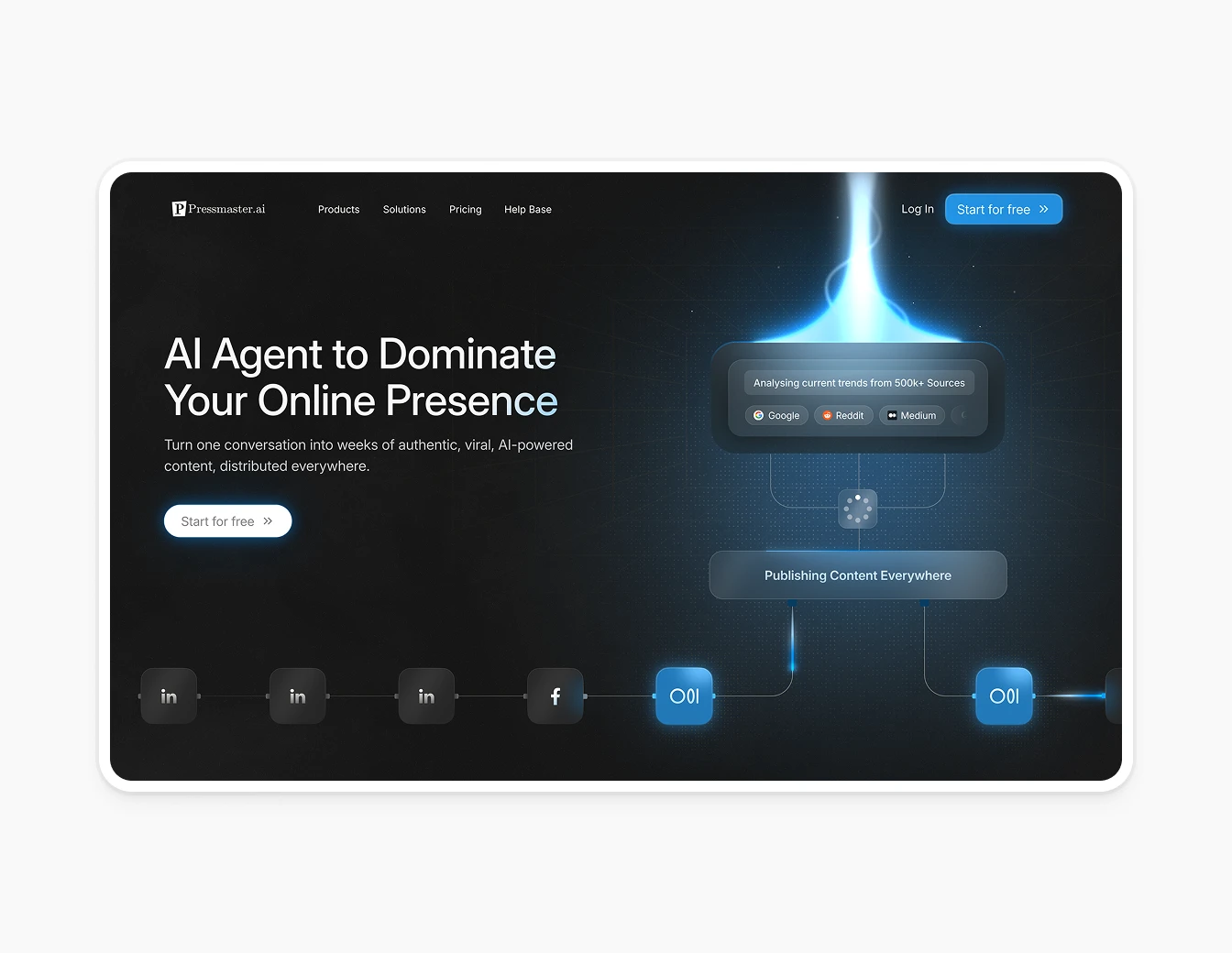 PressMaster Hero AI Agent Dark Blue Glow