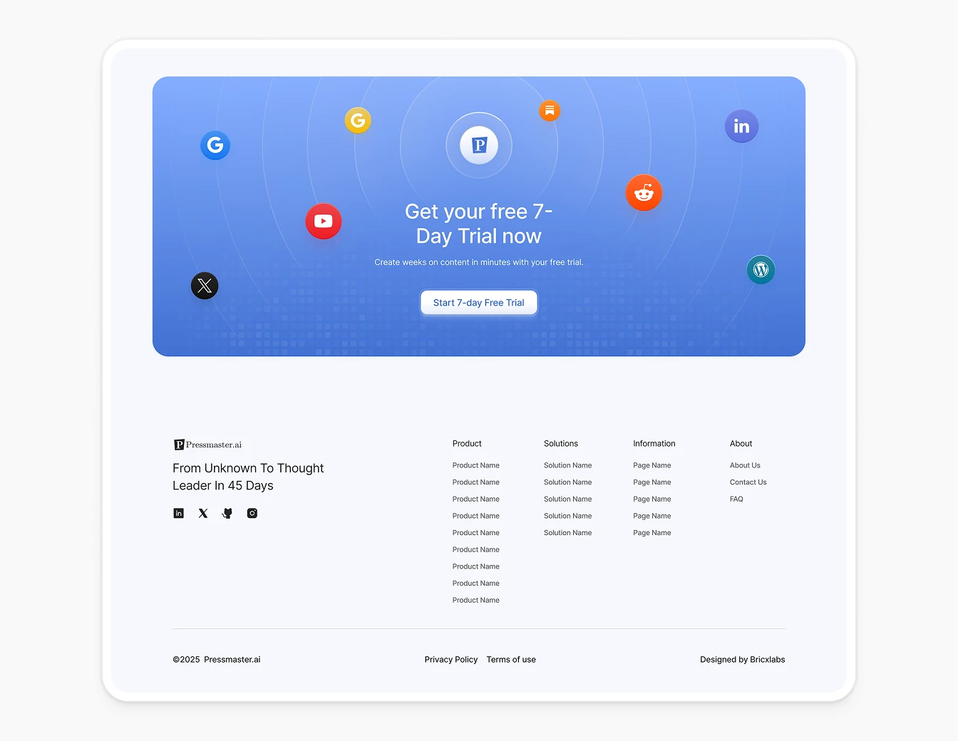 PressMaster CTA Free Trial Social Icons Footer