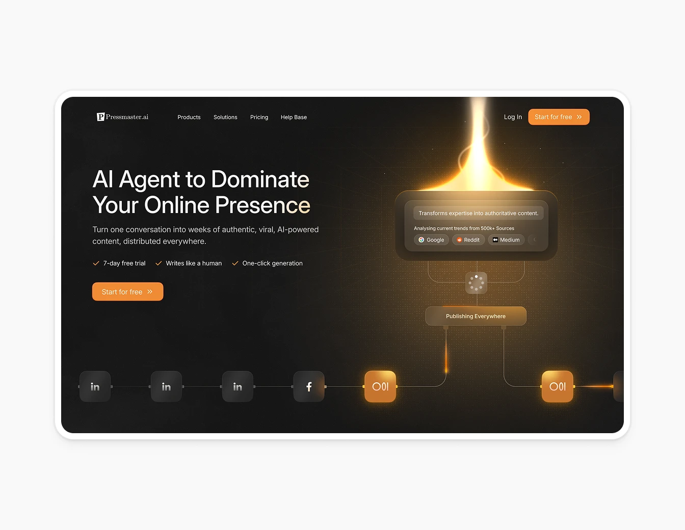 PressMaster Hero AI Agent Dark Orange Glow