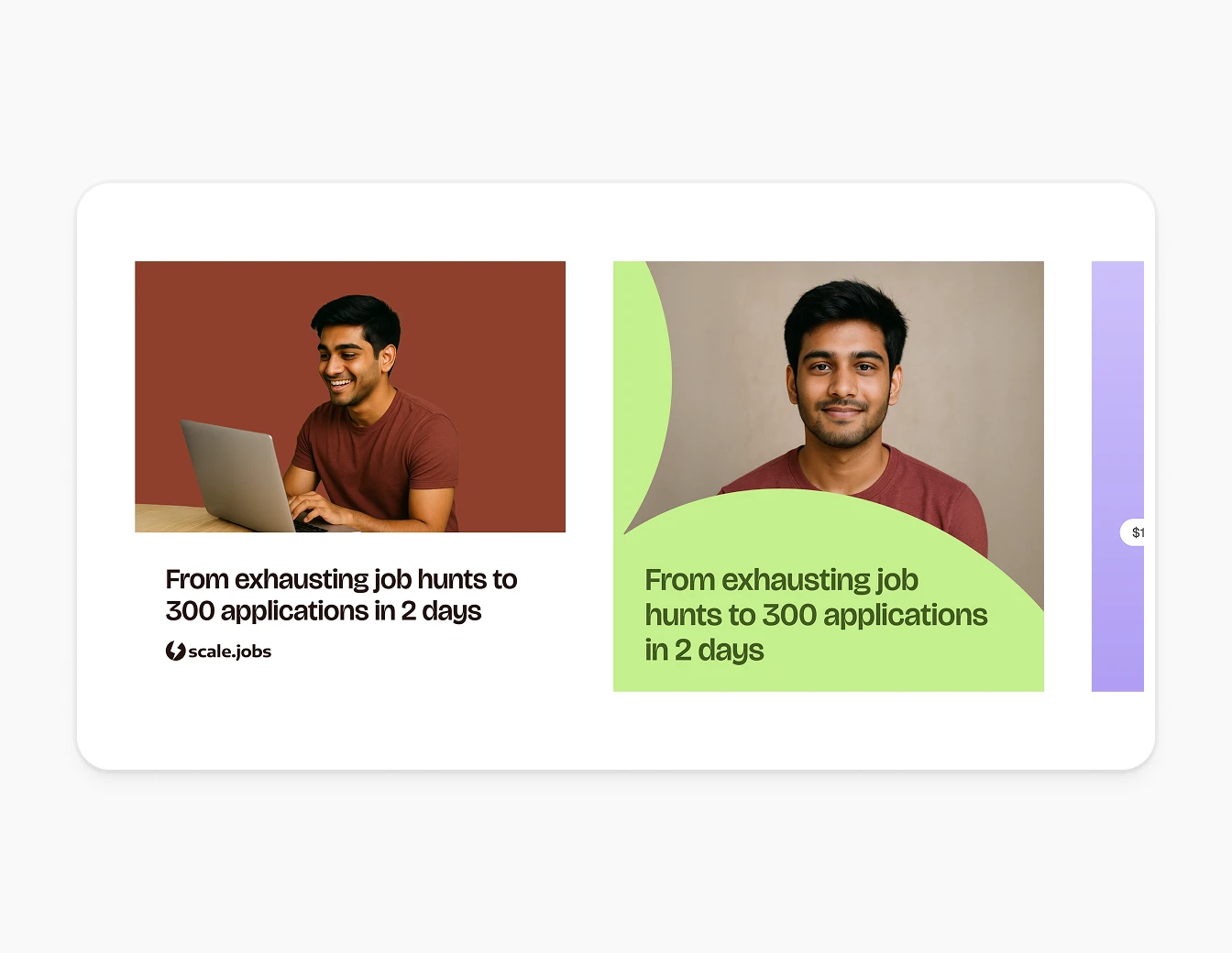 Scale.jobs Social Proof Ad Creative Cards