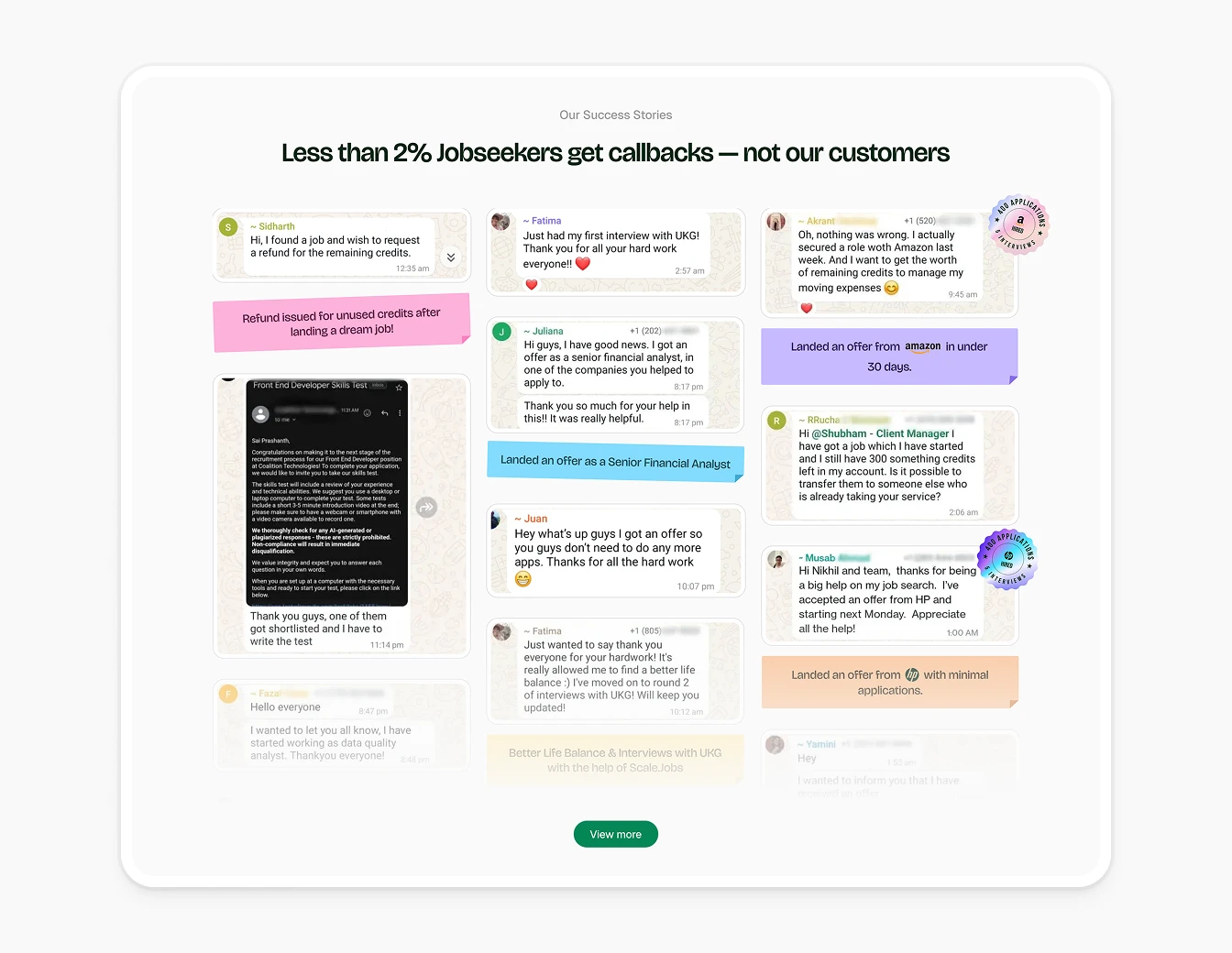 Scale.jobs WhatsApp Testimonials Callbacks