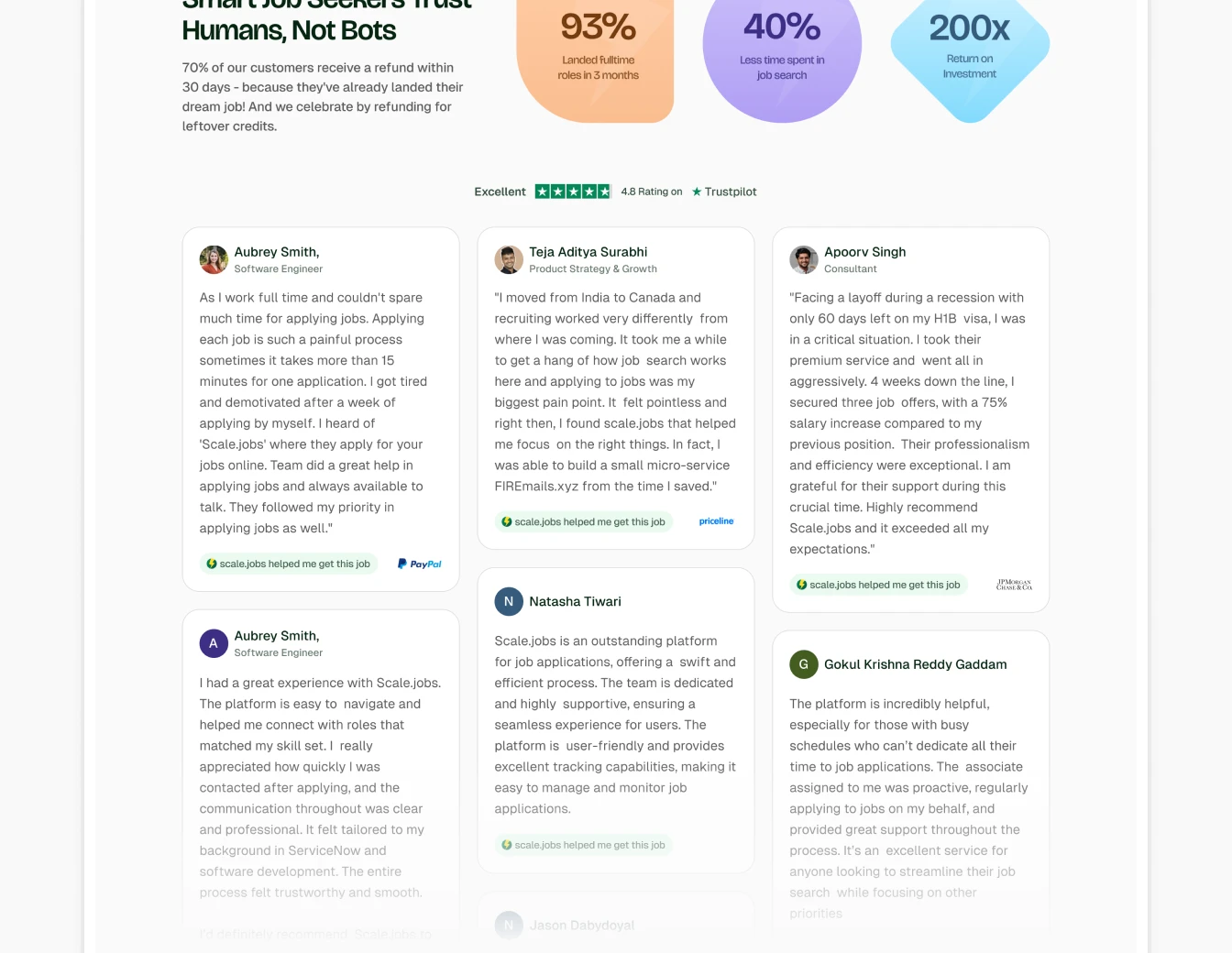 Scale.jobs Testimonials Grid Real Reviews