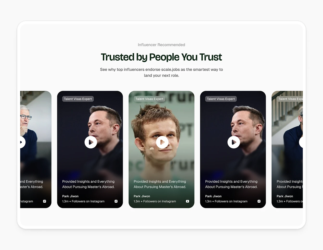 Scale.jobs Influencer Testimonials Video Grid