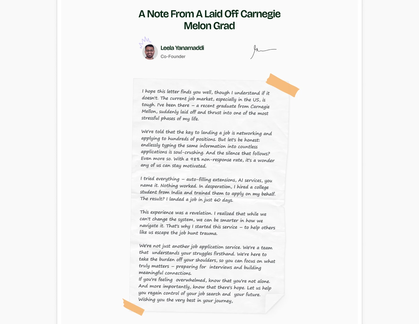 Scale.jobs Founder Letter Carnegie Melon