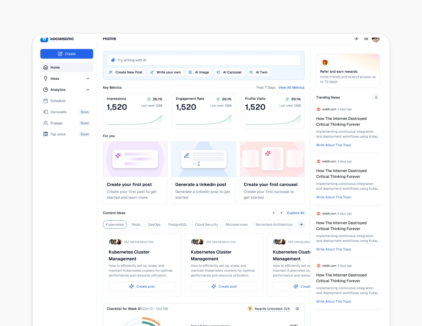 Socialsonic Home Dashboard Expanded Feed