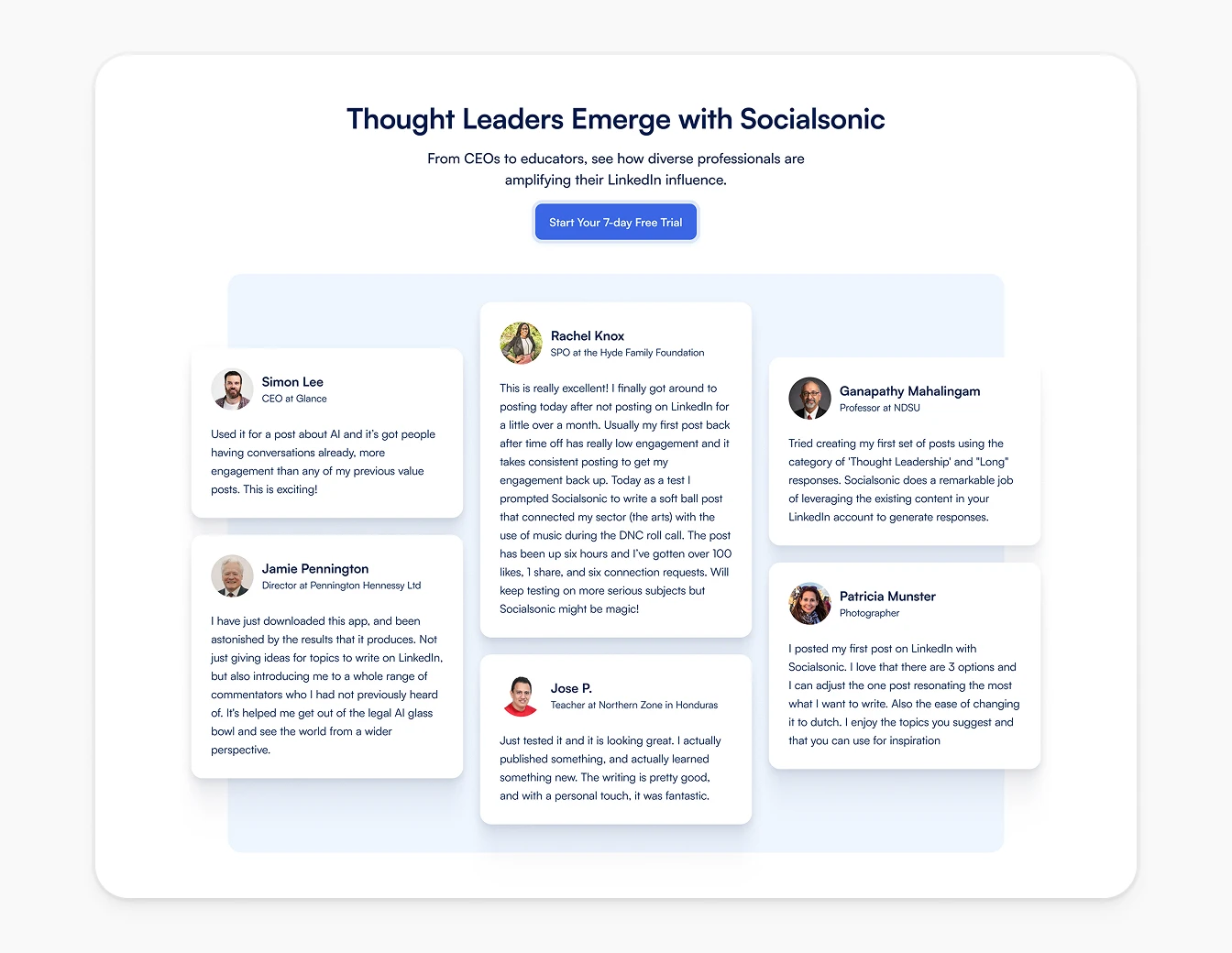 Socialsonic Thought Leaders Testimonials