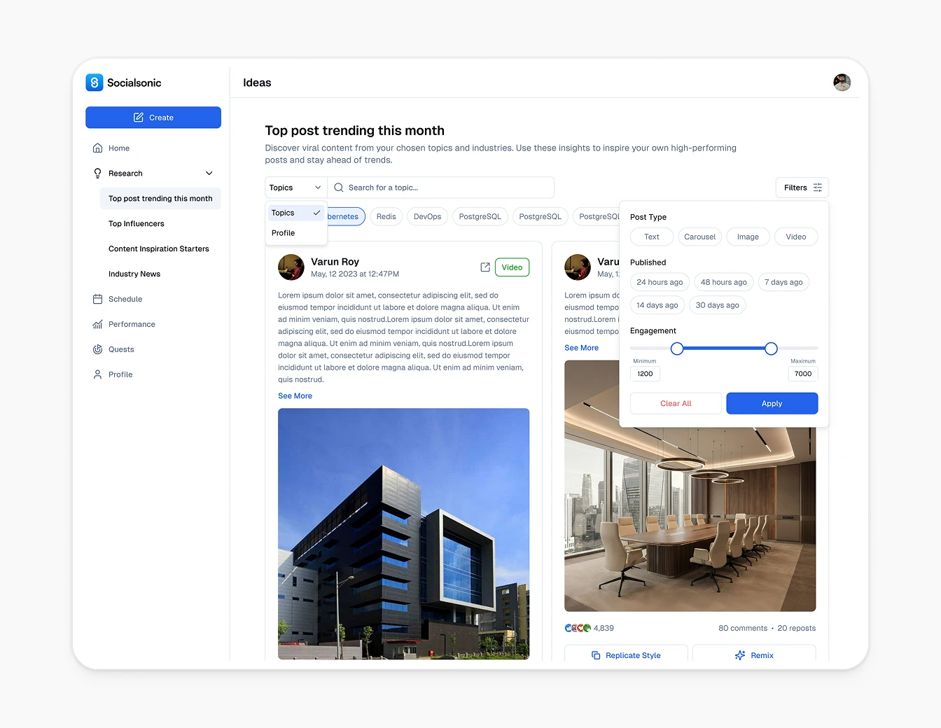 Socialsonic Ideas Trending Posts Research