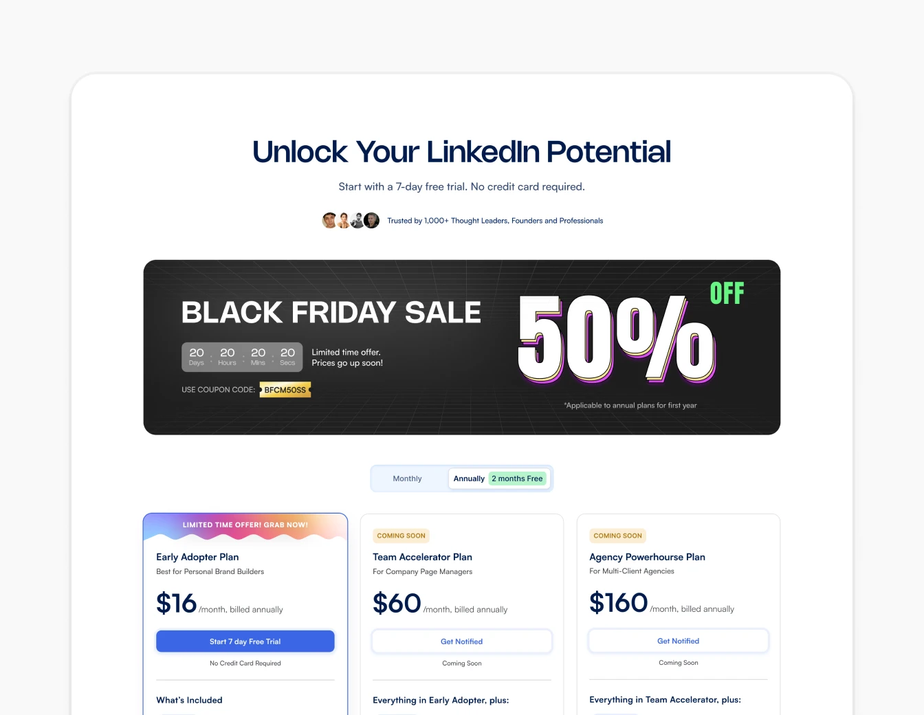 Socialsonic Pricing Black Friday Sale Banner