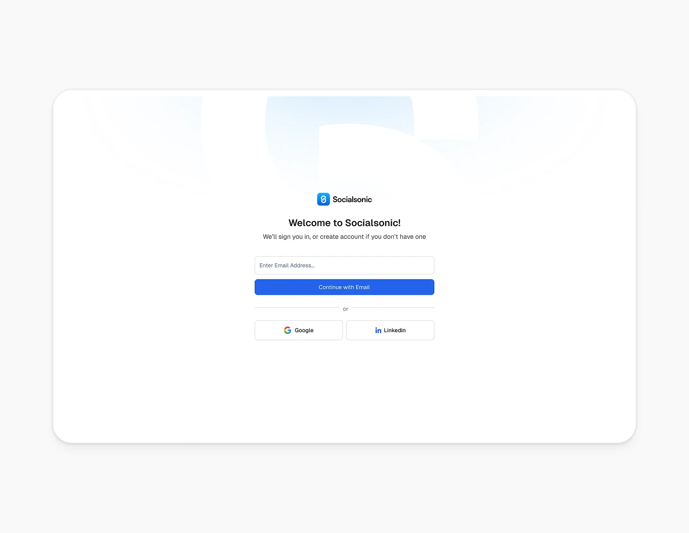 Socialsonic Welcome Login Email Sign In