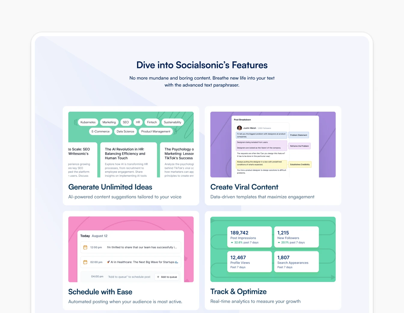 Socialsonic Features Bento Grid Colorful