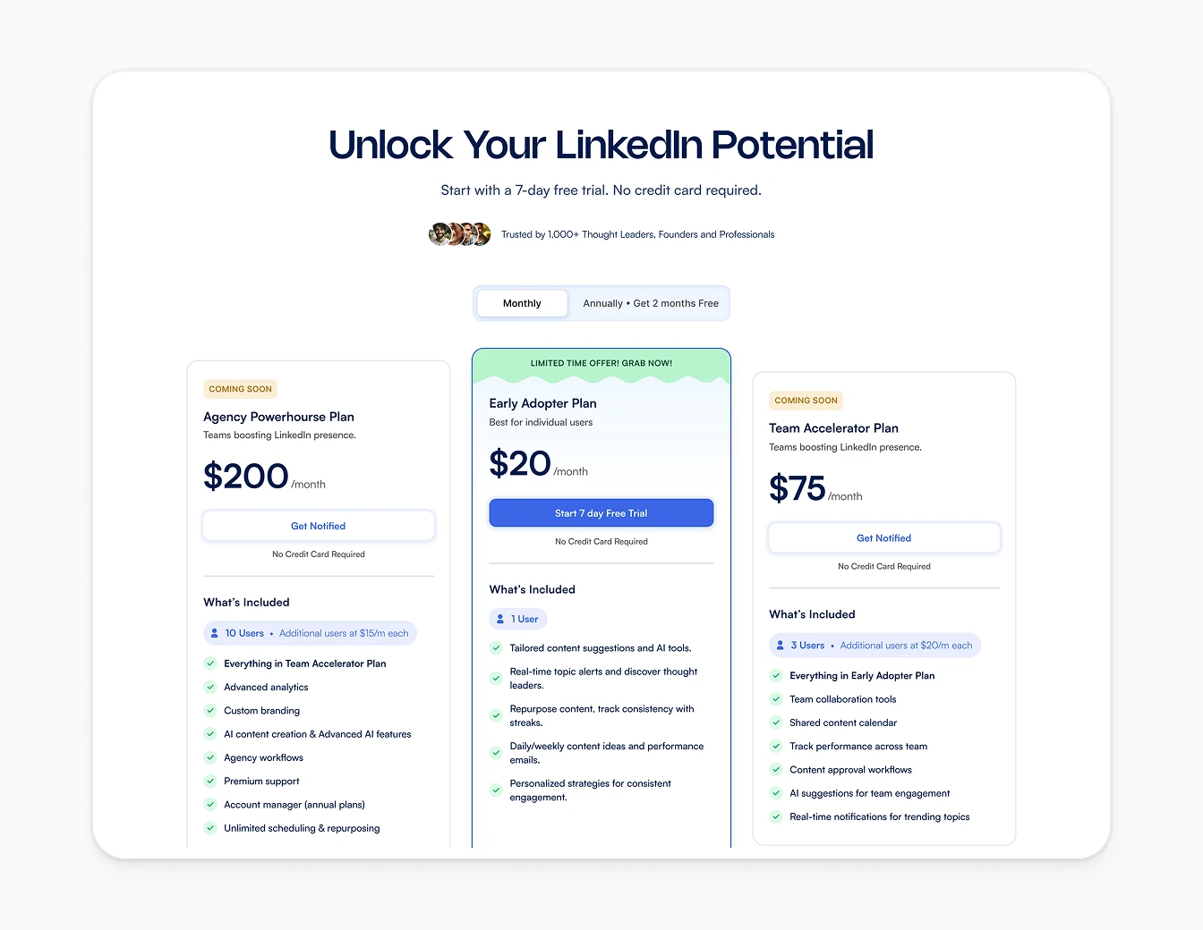 Socialsonic Pricing Plans Reversed Layout