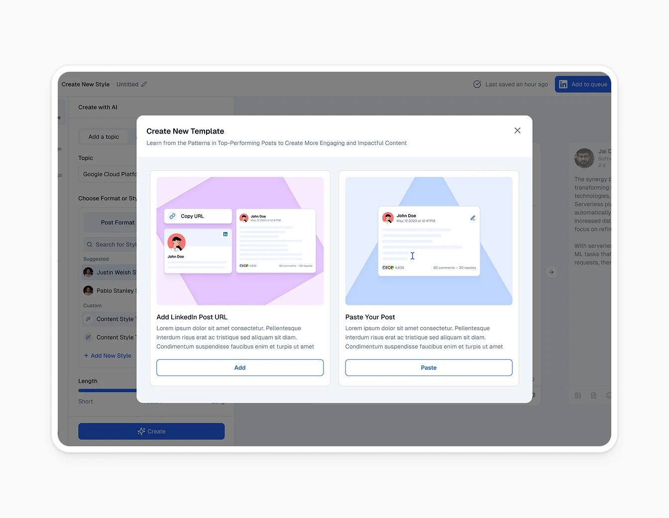 Socialsonic Create Template Modal Picker