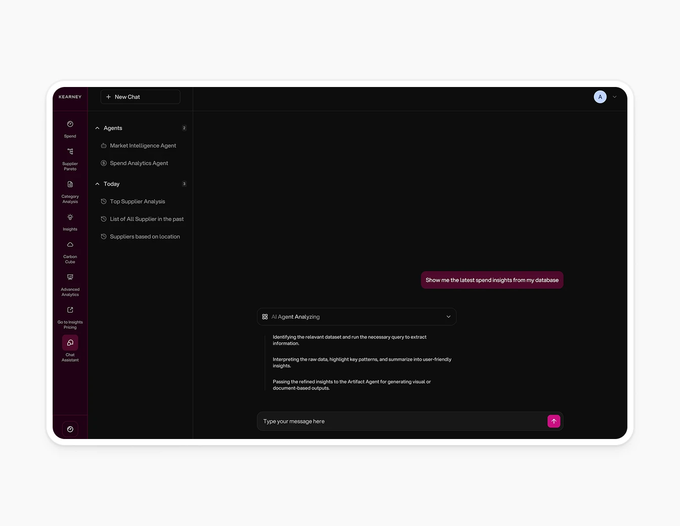 AT Kearney Spend Pro AI Agent Chat Interface