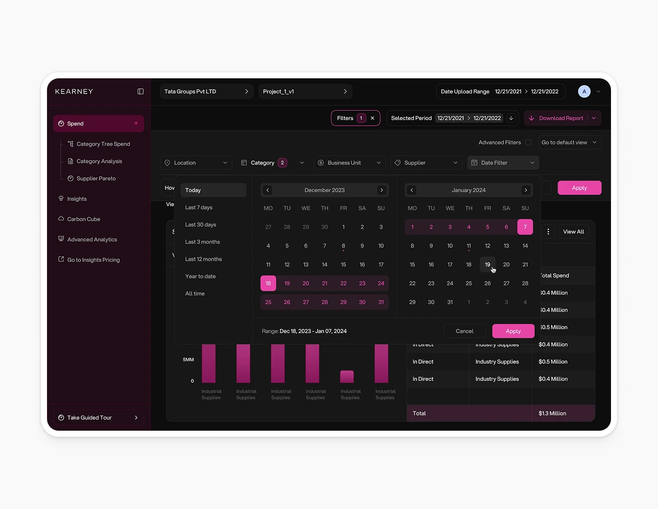 AT Kearney Spend Pro Date Range Picker