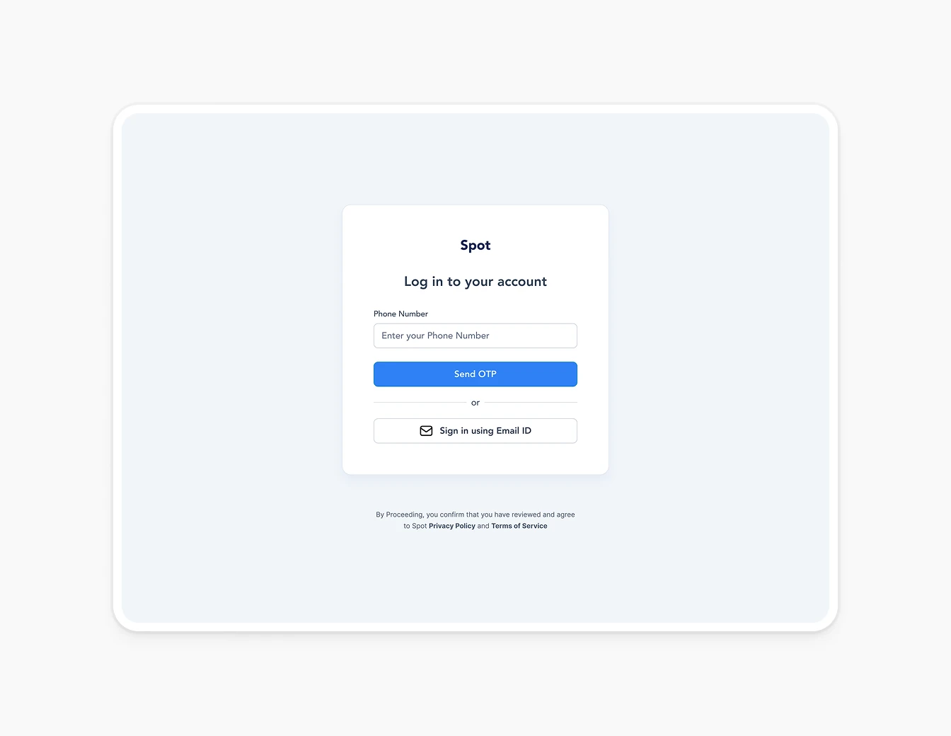 Spot Login Page Phone OTP Sign In